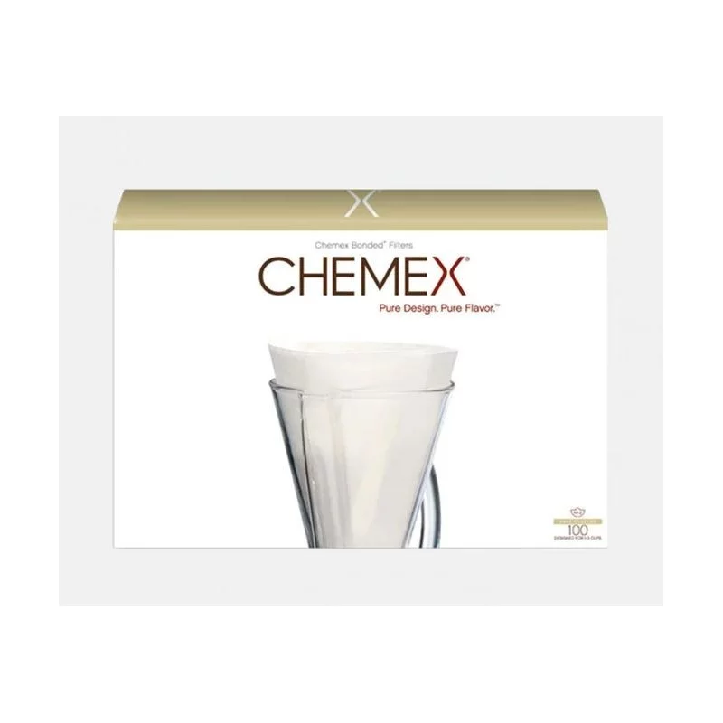 Boîte de 100 filtres CHEMEX naturels 1 à 3 tasses  papier demi-lune.