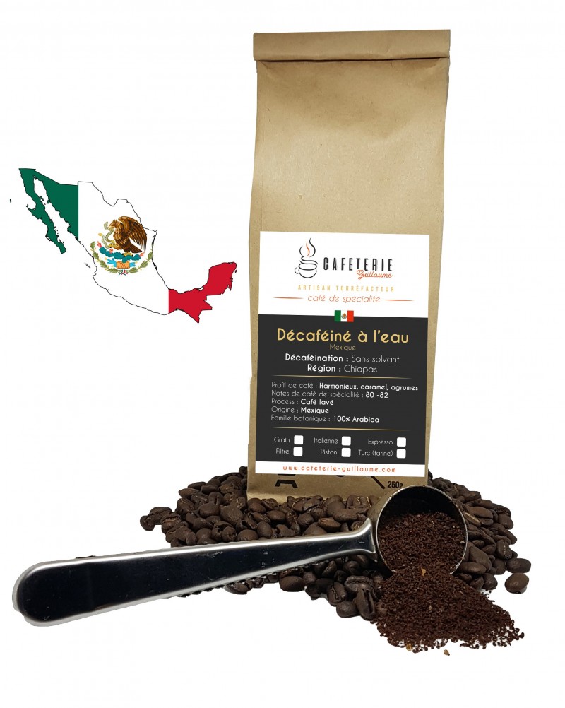 Torréfaction artisanale café Guillaume  décaféiné à l'eau sans solvant - Mexique-Chiapas 100% arabica