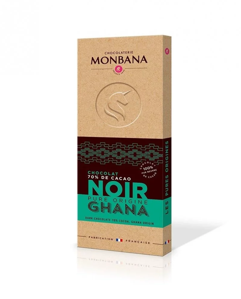 Tablette Chocolat Noir 70% de cacao Pure Origine GHANA  100g